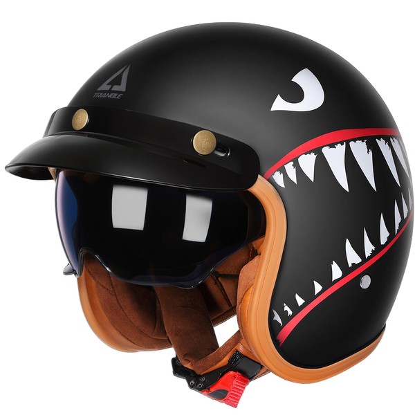 TRIANGLE 3/4 Motorcycle Helmet,Retro Vespa Open Face Adults Helmets with