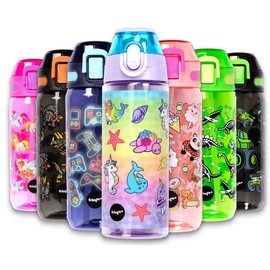 Fringoo Kids Water Bottle with Straw 100% Leak Proof BPA Free 600ml Bottle for School Nursery Travel Kids Narwhal & Seahorse 600ml