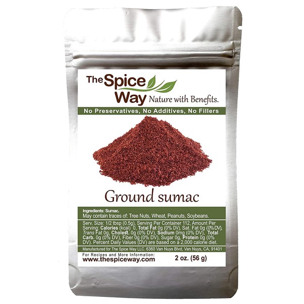 The Spice Way - Pure 100% Sumac, No Salt, no GMO, no Irradiation, Spice Seasoning Powder 2 oz (resealable bag) (Sumak)