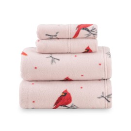 Berkshire Blanket Ultra-Soft Printed Microfleece Knit Sheet Set – 4-Piece Full Set – Lightweight, Breathable, All-Season Comfort, Cardinal Branch Dot Blush