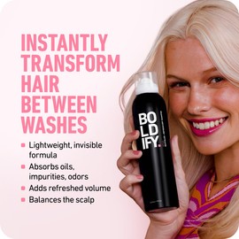 Boldify Dry Shampoo Spray - Revitalize and Refresh - Instantly Cleans, Volumizes and Balances Scalp, with Scalposine and Rice Starch - Invisible, Lightweight Formula for All Hair Types