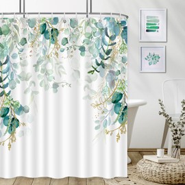 QOQIBU Black and White Eucalyptus Shower Curtain for Bathroom with 12 Hooks,Waterproof Enhanced Shower Curtains with Plant Leaves,Floral Shower Curtain Inspired by Nature for Decoratin-72 x72