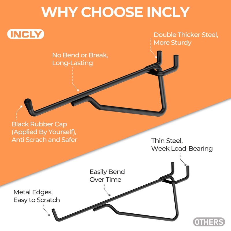 INCLY 8 Pack 6" Pegboard Shelf Hooks, 1/4" Peg Board