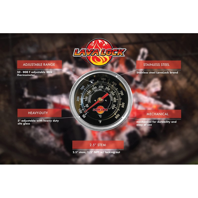 Black Face BBQ Grill Thermometer 50F-900F High Temp Range Heavy