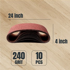 POWERTEC 4 x 24 Inch Sanding Belts, 10 PK, 240 Grit, 4x24 Belt Sander Sanding Belts Assortment, Aluminum Oxide Sandpaper for Oscillating Belt Sander, Woodworking, Metalworking (110040)