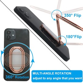 Cell Phone Ring Holder Finger Kickstand, CLZWiiN Foldable 360° Rotation Cellphone Stand for Desk, Office Desktop, Magnetic Car Mount, Metal Multi-Angle for Phone Back Grip (Rose Gold)