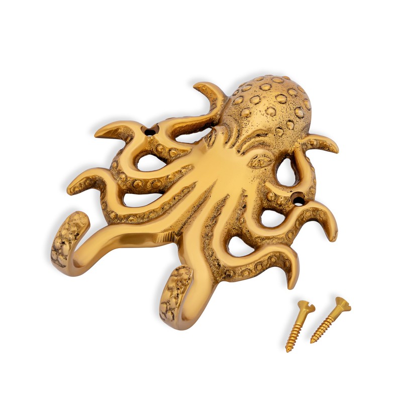 NKlaus Double Hook Octopus Antique Brass 12.5 x 9.5 cm