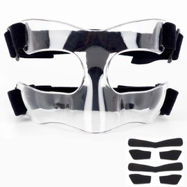 Fenduoer Nose Guard for Sports, Broken Nose, Adustable Face Mask with Foam Padding for Men and Women,Adult,Baseball,Football,Softball Face Guard(Clear Half Face