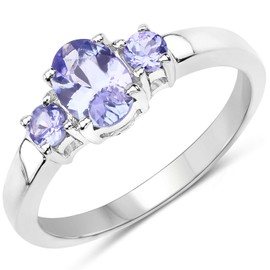 Bonyak Jewelry Genuine Oval Tanzanite Ring in Sterling Silver - Size 6.00
