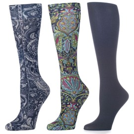 Celeste Stein Therapeutic Compression Socks for Women, 8-15mmhg Mild, Set Of 3, Made In Usa, Help Leg Circulation Bright Versache Paisley Queen, 3count
