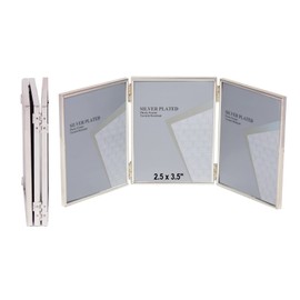2.5 x 3.5-inch Silver Thin Edge TRIPLE PORTRAIT Photo Frames with hooks, can stand and hang - Velveteen Backing - Tarnish Resistant (2.5 x 3.5-inch)