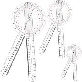 PAGOW 3 Pcs Goniometer Set, 360 Degree Plastic Angle Protractor, Range of Motion Measurement Tool, Physical Therapy Goniometers (12", 8", 6")