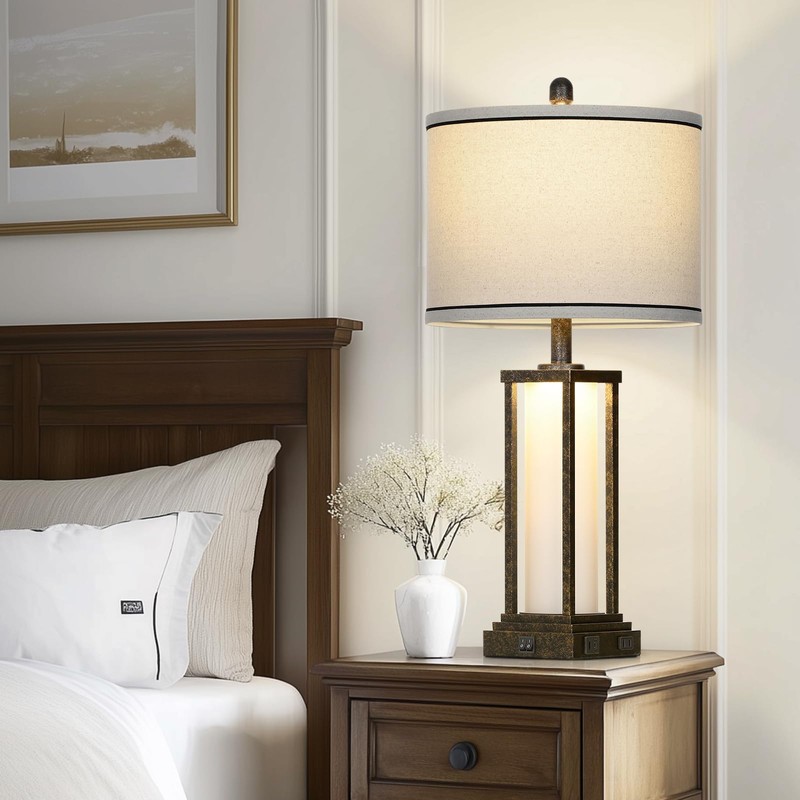 luxeflow 27in Tall Farmhouse Table Lamp with USB C+A &