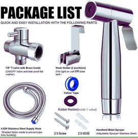 Premium Handheld Bidet Sprayer Hose Complete Kit for Toilet - Adjustable Water Pressure - Stainless Steel Brushed Nickel – Easy Installation - Feminine Hygiene, Baby Cloth Diapers, Shattaf, and More