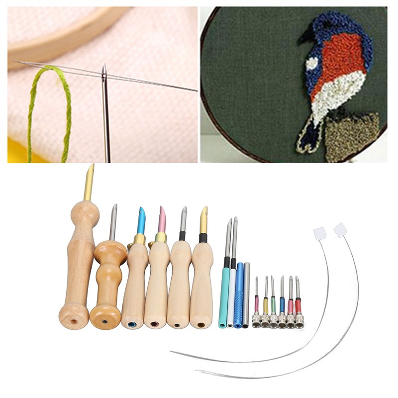 Punch Needle Set Wooden Handle Stainless Steel Ergonomic Easy Operation