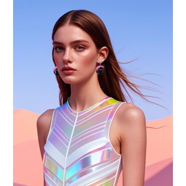 ENERYOO Y2K Pink Heart Earrings with Celestial Crescent Moon, Cute Star Stud Earrings and Lava Texture - Cool Earrings,Christmas Gift for Women(black&pink)