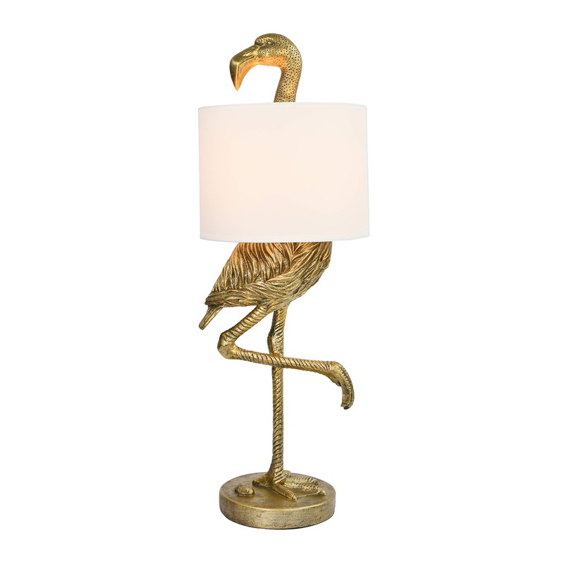 Creative Co-Op Resin Flamingo Table Lamp with Linen Shade, Gold
