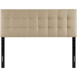 Oakestry Tufted Queen Headboard Linen Upholstered Elegant Padded Panel with Button Detailing Modern Bedroom Décor Adjustable Height Sturdy Wood Frame in Beige