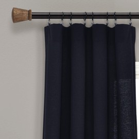 Lush Decor Linen Button Window Curtain Panel, Single, 40" W x 95" L, Black & White - Country Curtains - Rustic Decor - Color Block Modern Farmhouse Curtains For Living Room, Bedroom & Dining Room