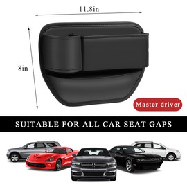 Ohleats Car Seat Gap Filler, Multifunctional Leather Front Seat Organizer with Cup Holder, Adjustable Vehicle Seat Gap Storage Box Between Seat and Console, Car Accessories (Black, Driver's Seat)