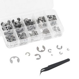 TIOMIOSEA E-Clips Set, 300 Pieces, 10 Sizes, Stainless Steel Locking Washers for Shafts Assortment Kit, External Retaining Ring Snap Internal with Plastic Box and Tweezers M1.5/M2/M3/M4/M5/M6/M7/M8/M9/M10