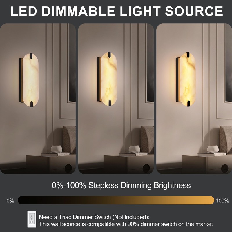 DLUCE 14.17in Alabaster Wall Sconces, Natural Marble Wall Light, Modern