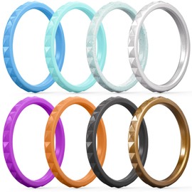 ThunderFit Thin and Stackable Silicone Rings for Women, Rubber Wedding Bands for Women Engagement Diamond Pattern 2.5mm Wide 2mm Thick - Variety Multipack 1-16