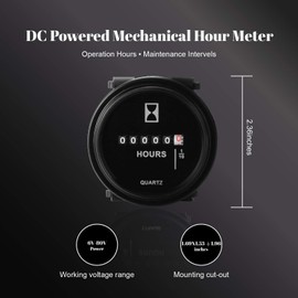 Runleader HM009 DC 6V to 80V,Mechanical Timer,Round Hour Meter,Snap in Quartz Hour Meter for Boat ATV UTV Snowmobile Lawn Mower Tractors Vehicle Cars Fork Lifts Trucks Marine Generator