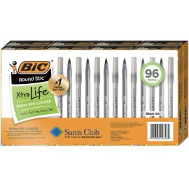 BiC Round Stic Xtra-Life Black Pens Medium 96ct