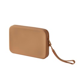 WHHJM Large Silicone Multifunctional Essential Bag Portable Travel Makeup Bag for Women Men Cards Cash Bag Zipper Pouch (Khaki)