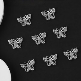 ASDIIT 80Pcs 3D Skeleton Butterfly Nail Charms, Y2K Silver Butterflies Cute Bow Charms for Nails Decorations, Art Summer Nail Charm for Women