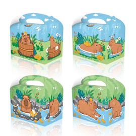 RIGHTA TECH 12 Packs Capybara Treat Gift Boxes Capybara Theme Birthday Party Gift Box Animals Themed Candy Goodie Cardboard Boxes with Handles for Snacks, Capybara Birthday Party Supplies Favors