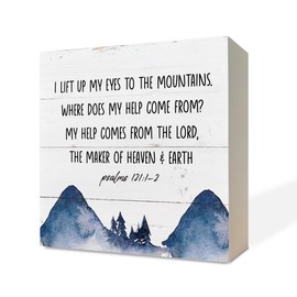 Christian Wood Signs, Bible Verse Psalm 121:1-2 Wood Signs, Box Sign Decor Tabletop, Wood Plaque Box Sign, Religious Home Decor, Bible Verse Scripture Box Sign, Rustic Farmhouse Decor, Christian Gifts