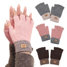 KFSCIP 3 Pairs fingerless gloves for women, thermal gloves womens, Knitted Touch Screen fingerless cycling glove, Winter Warm Gloves for Girls Ladies Cycling Working Driving
