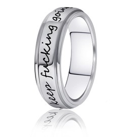 LAOYOU Spinner Ring for Women Anxiety Fidget | 6mm Stainless Steel Womens Inspirational Keep going Anxiety Ring for Ladies Fidget Ring Stress Relief Jewelry Gift for Girlfriend Wife Size 8