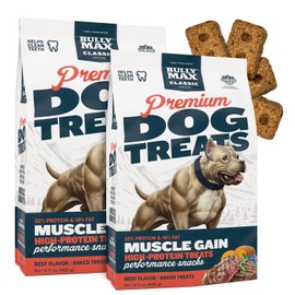 Bully Max Premium High Protein Dog Treats for Puppy & Adult Dogs - Training Dog Food Treats with 32% Protein, Real Meat, Veggies & BCAAs for Small, Medium & Large Breeds - Beef Flavor (2 Pack)