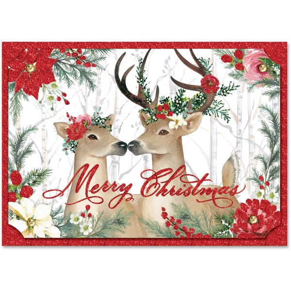 Punch Studio Deer Cheer Dimensional Holiday Boxed Cards Featuring 12 Embellished Cards and Envelopes (43357), Multi