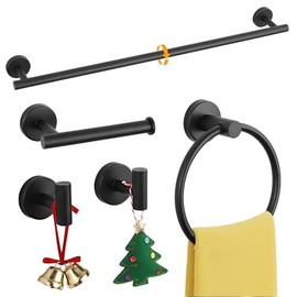 5-Piece Matte Black Bathroom Hardware Set, Towel Racks Set for Bathroom SUS304 Stainless Steel Toilet Paper Holder Wall Mounted, 24 Inch Modern Bathroom Accessories Kit