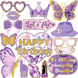 Butterfly Birthday Decorations Photo Booth Props Purple Butterfly Decorations Photobooth Props for Girls Women Butterfly Themed Party Suppiles Baby Shower Decor