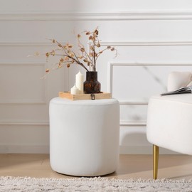 KINWELL Modern Round Velvet Upholstered Ottoman with Soft Padded Seat, Multi-Functional Sofa Footrest, Side Table, Extra Seating for Living Room, Bedroom, Entryway (Off White)