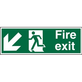 Seco Fire Exit - Arrow Pointing Down & Left, Man Running Left, Fire Exit Sign, 600mm x 200mm - Self Adhesive Vinyl