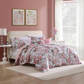 Betsey Johnson - Comforter Set, Super Soft Plush Bedding with Matching Sham & Throw Pillow, Charming Room Essentials (Vintage Floral Pink, Twin)