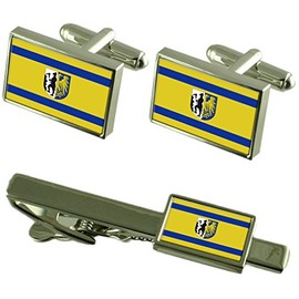 Bytom City Poland Flag Silver Shirt Cufflinks & Tie Clip Pin Box Gift Set