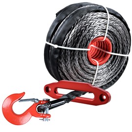amopacorp 3/8" x 95ft Synthetic Winch Rope Cable + 10" Aluminum Red Hawse Fairlead for ATV UTV SUV Truck Boat Ramsey