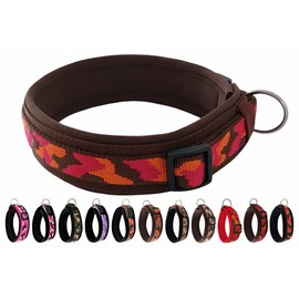 BUDDYPACK Chic dog collar, extra wide and soft with neoprene padding, size XXS - 3XL, adjustable, colourful (M (44-49 cm), orange-red on brown)