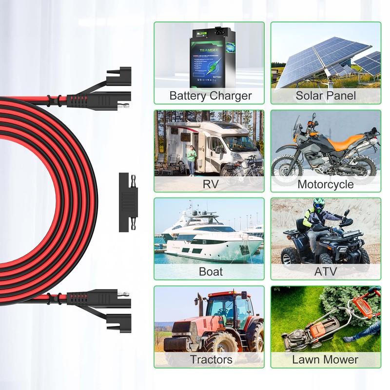 SAE 10FT 16AWG Battery Charger Extension Cord with Quick Disconnect