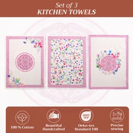 Maison d'Hermine Kitchen Towels 100% Cotton 70 cm x 50 cm Cloth Dish Towels for Kitchen Absorbent for Home, Dining, Cocktail Parties - Gifts for Mothers day Spring/Summer (Chardon, Set of 3)
