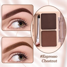 Eyebrow Powder Makeup Kit with Waterproof Formula - Dual Color Brow Palette for Defined Soft Brows Long Lasting Natural Look Include Brush Easy to Use (Espresso Chestnut)