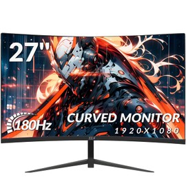 ZZA 27 Inch Curved Monitor,VA Gaming Monitor,180Hz Refresh Rate, 1ms Response, 100% sRGB, 1080p Resolution,FreeSync,VESA Mountable