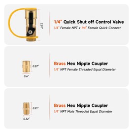 Roastove RV Propane Quick Connect Fitting Adapter Valve, 1/4" Male NPT Full Flow Plug & 3/8" Male Flare Quick Kit for Low Pressure Gas Appliance Heater Grill Fire Pit and RV Quick Connect, 7pcs